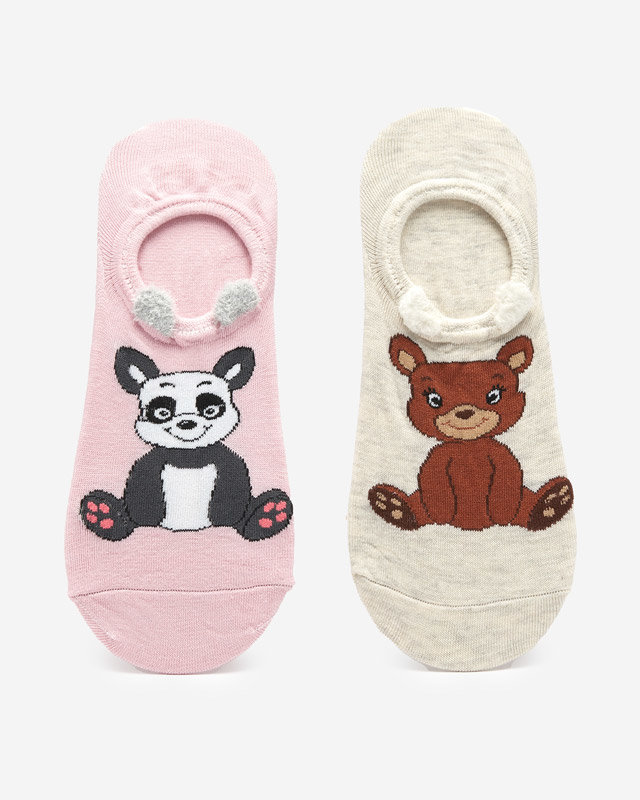 Pink and gray women's socks with animal print 2 / pack - Underwear