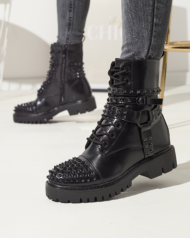 OUTLET Black women's bagger boots with studs Fioppo - Footwear
