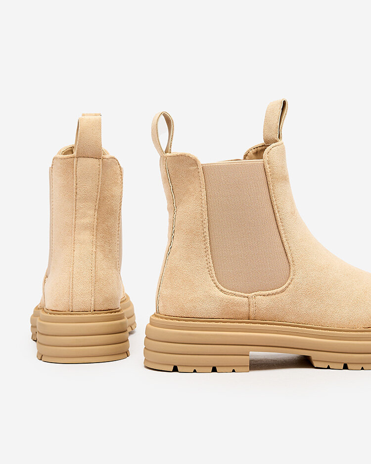 Royalfashion Бежевые женские сапоги с декоративным ремешком Loffdo