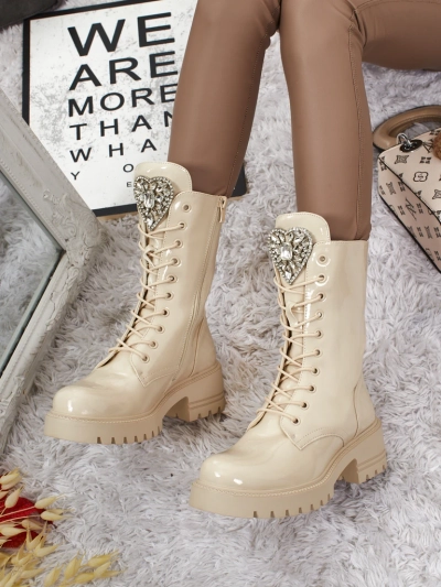 Emelune patent lace-up women's ankle boots