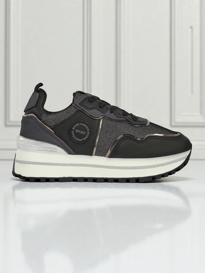 Damskie sneakersy Callista Nero na platforme 4cm, kozha ekologicheskaia