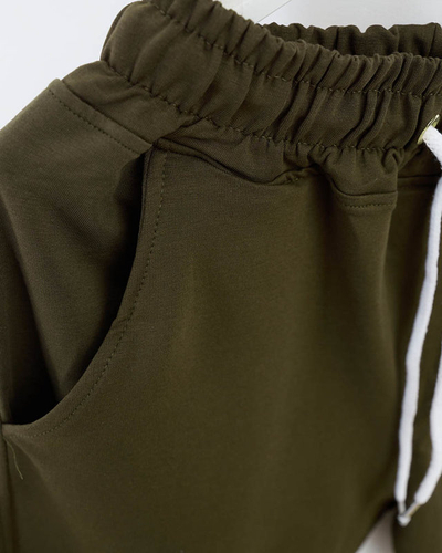 Women's dark green sweatpants with a colored patch - Clothing