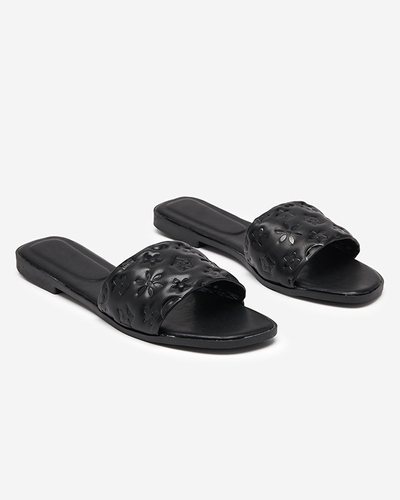 Black women's slippers with Mersyli- embossing. Footwear