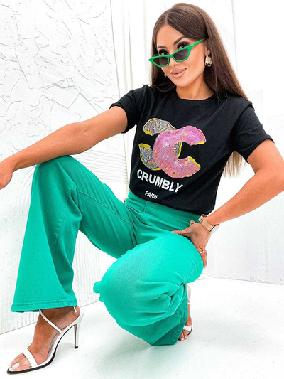 Royalfashion Sieviešu t-krekls ar apdruku un cirkoniem