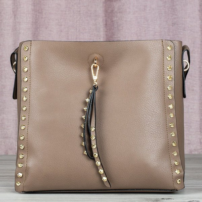 Brown large shoulder bag with studs - Bags