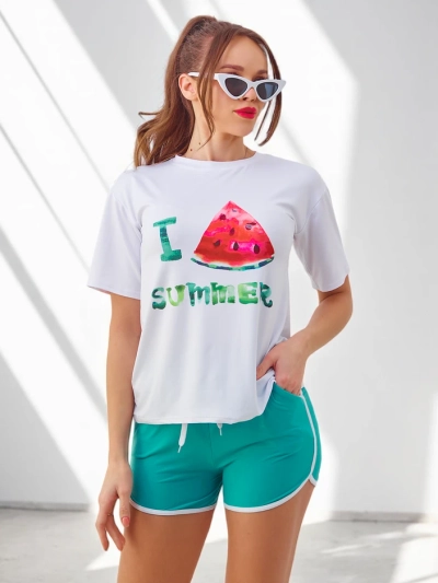 Спортивный комплект Royalfashion для женщин с футболкой и шортами Арбуз