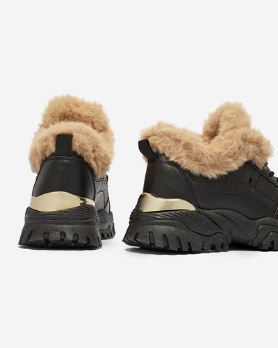 Black sports shoes for women with fur Flixi - Footwear