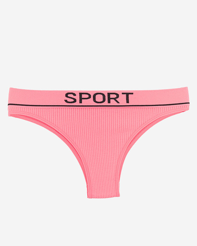 Women's pink ribbed panties with sporty inscriptions - Underwear