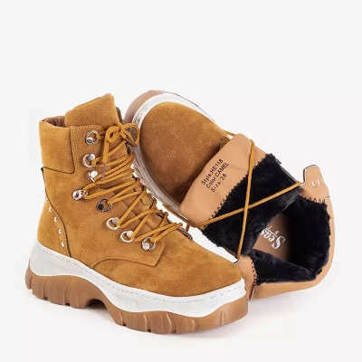 OUTLET Light brown women's insulated hiking boots on the Kazumi platform - Footwear