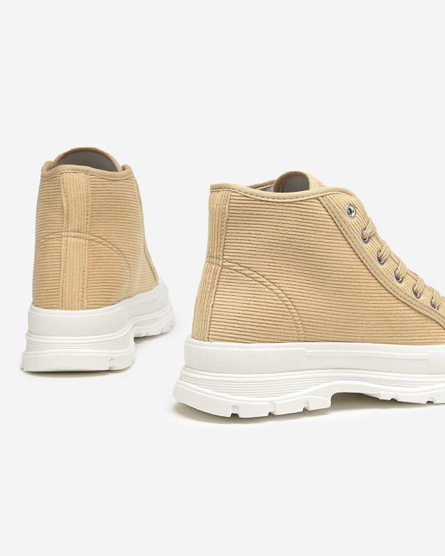 Beige women's high ribbed sneakers Somali - Footwear
