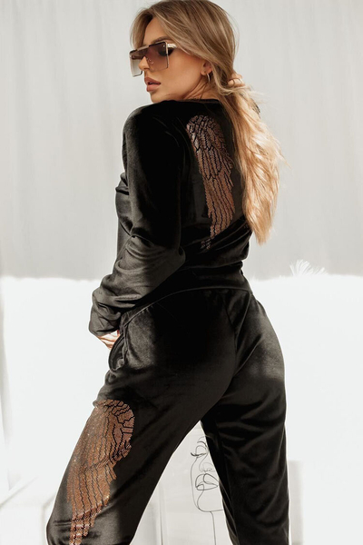 Royalfashion Черный велюровый женский спортивный костюм