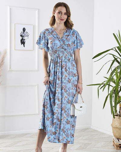 Blue women's floral long dress - Clothing