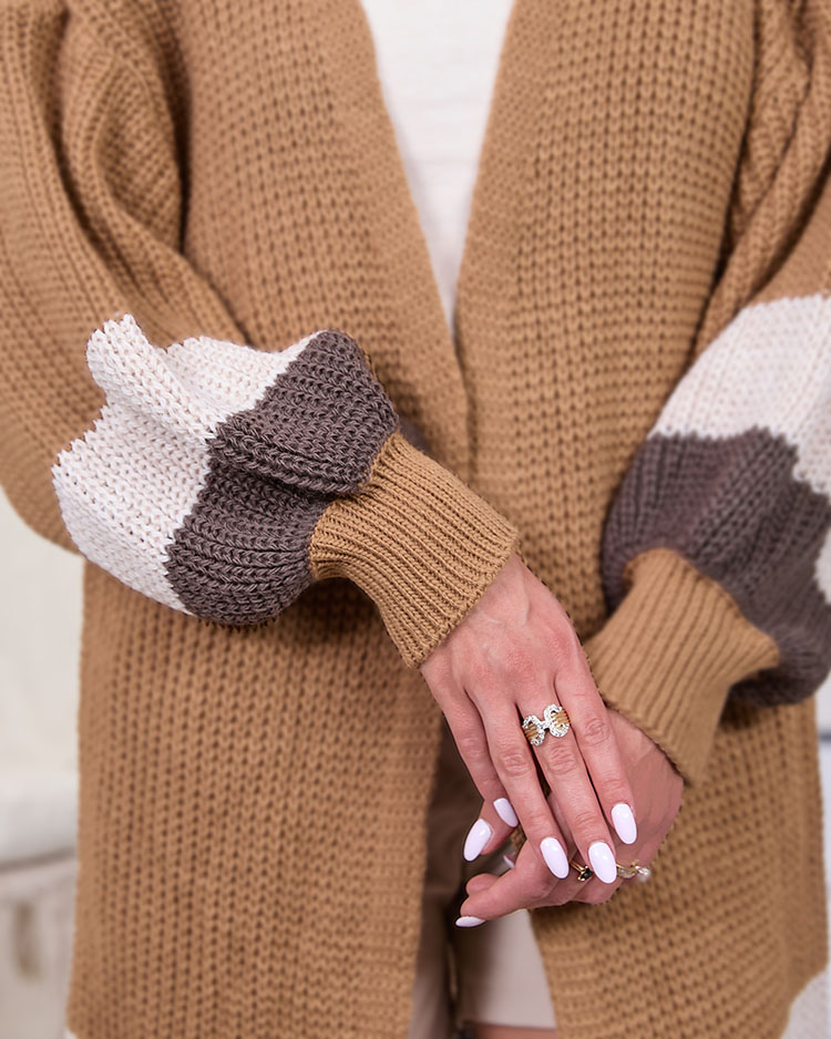 Royalfashion Women's long striped bedspread sweater in camel