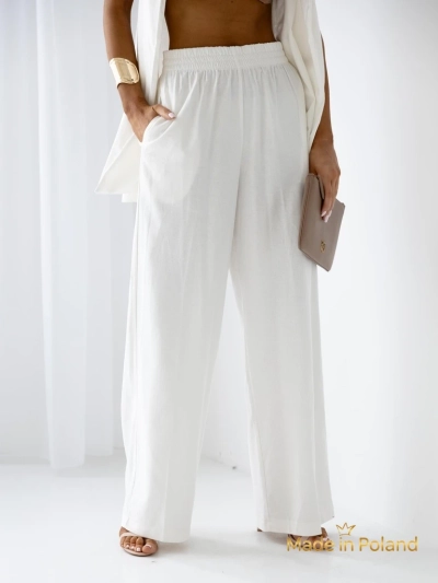 Pantalon dam Ecru Livia Palazzo - style Italyen, twal abondan