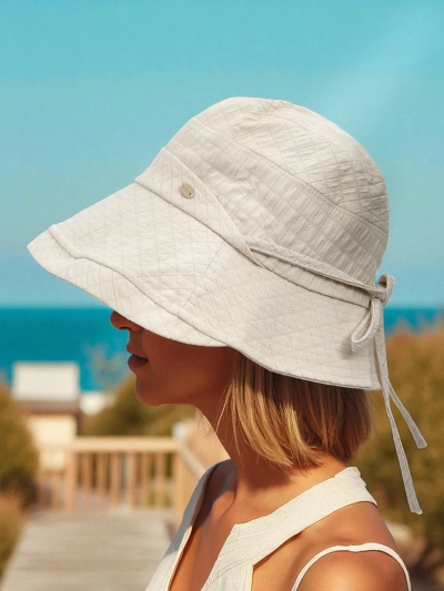 Kremhvit Aurelia-damehatt – sommer bucket hat i polyester