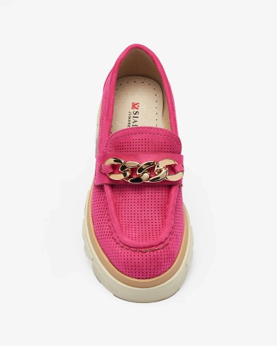 Royalfashion Eco-suede moccasins with gold embellishment in fuchsia Zaffix