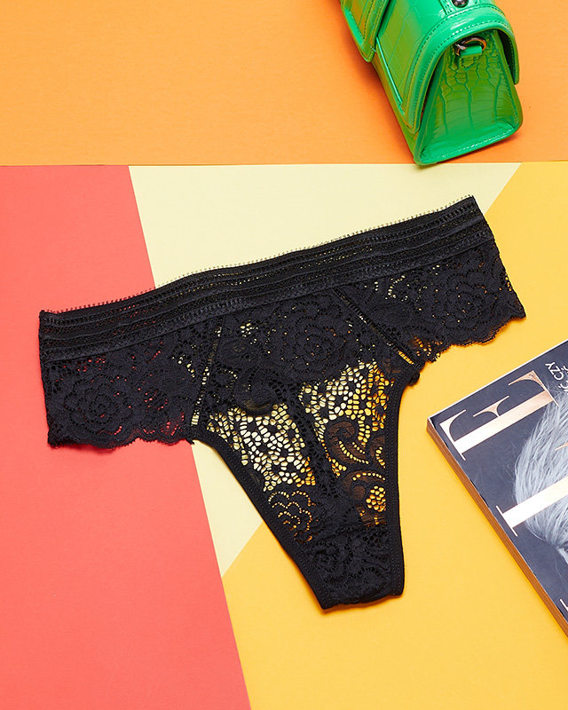 Women's black lace thong panties - Underwear
