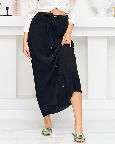 Ladies' navy blue pleated midi skirt with buttons - Footwear
