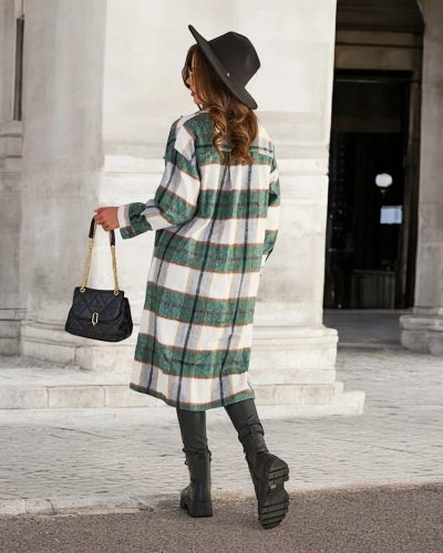 Women's green checkered long shirt - Clothing