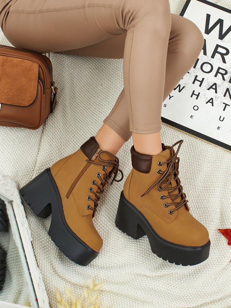 Women's Eco Suede Ankle Boots with Block Heel and Platform Tavlissa