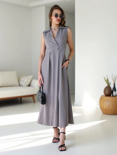 Royalfashion Women's sleeveless dress with a wrap neckline Bizness