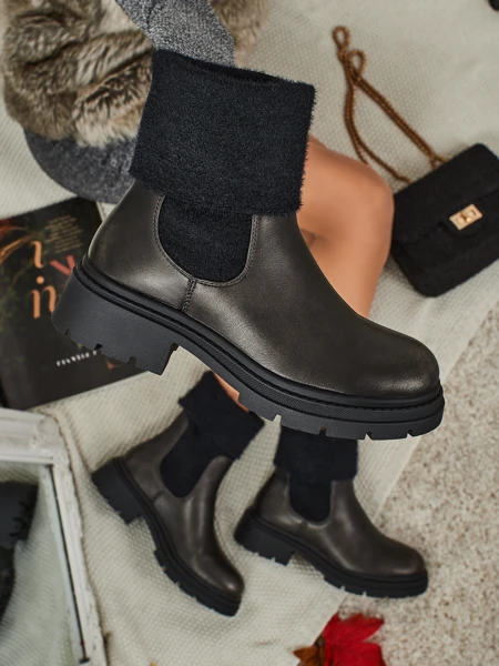 Women's Eco-Leather Ankle Boots with Fur Kesy