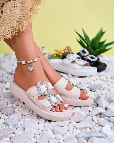 Beige women's slippers with crystals Azazel - Footwear