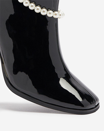 Black lacquered women's high stiletto boots Rassla- Footwear