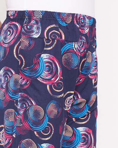 Navy blue and pink patterned women's pants - Clothing