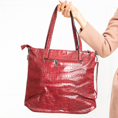 Large red women's handbag with embossing - Accessories