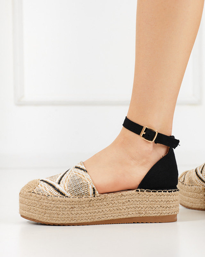 OUTLET Patterned beige women's espadrilles on the Zebrii platform - Footwear