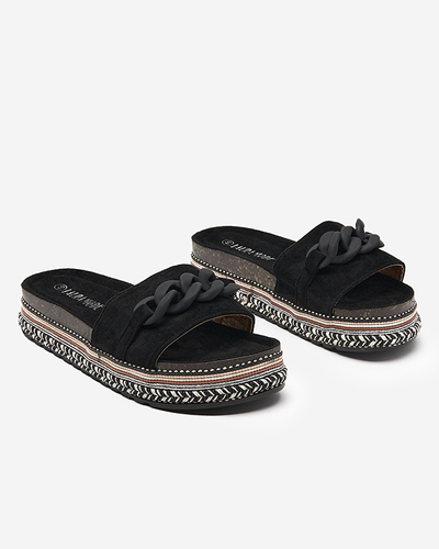 OUTLET Women's black slippers with a decorated sole Hillam - Footwear
