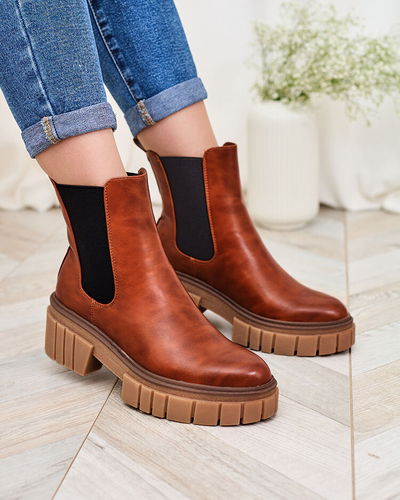 Royalfashion Brown women's boots on a solid sole Eferope