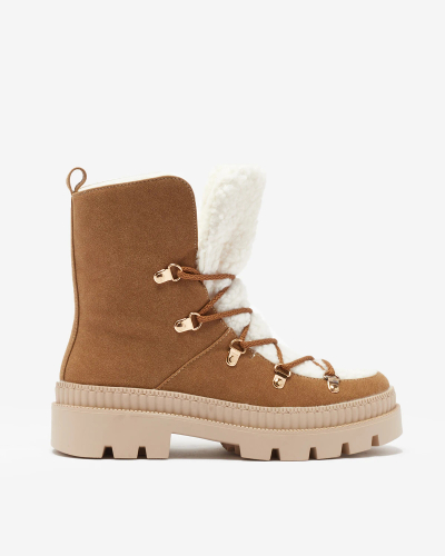 Royalfashion Женские утепленные ботинки-трапперы с овчиной верблюжьего цвета Lery Walk
