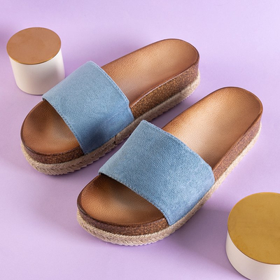 Blue women's slippers on the Kosala platform - Footwear