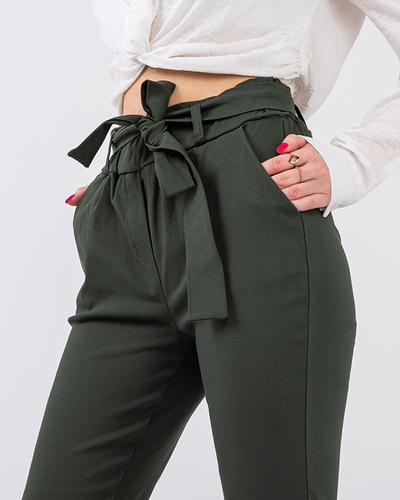 Women's fabric high-waisted pants in khaki - Clothing