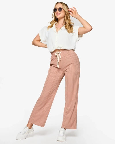 Light brown women's wide ribbed pants - Clothing
