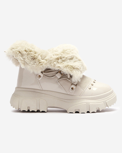 Bēšas krāsas sieviešu sniega zābaki ar mežģīnēm Fentes- Footwear