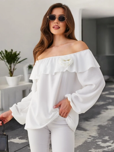 Блузка Royalfashion для женщин а-ля испанская с рюшами и цветком