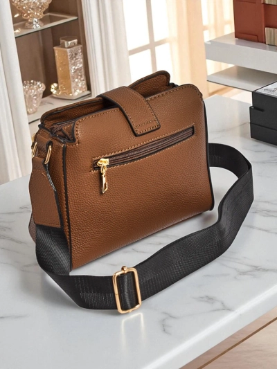 Aurelia women's handbag – dark brown, ecological patent leather, 22x20cm