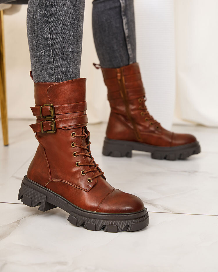 Royalfashion Eco leather women's bagger boots in brown Faserti