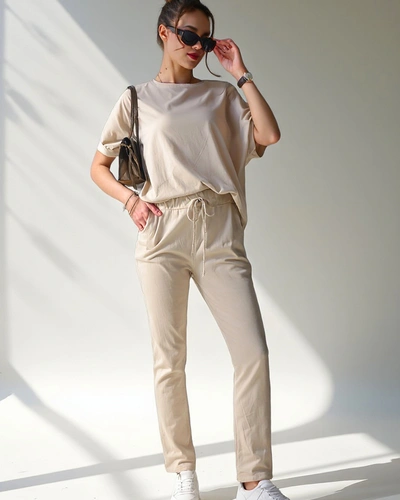 Royalfashion Sieviešu kokvilnas komplekts ar īsām piedurknēm un taisnām biksēm