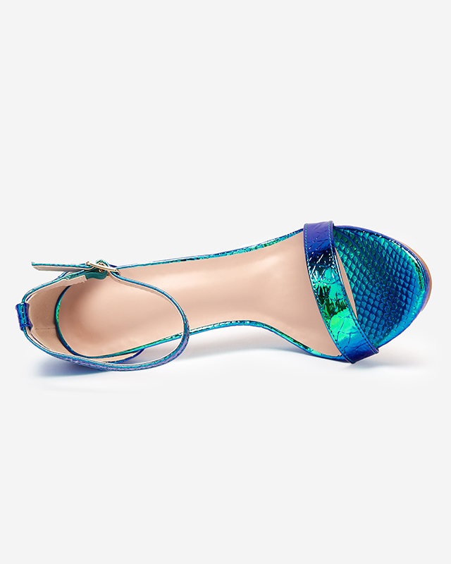 Blue women's holographic sandals on a heel Fasiro - Footwear