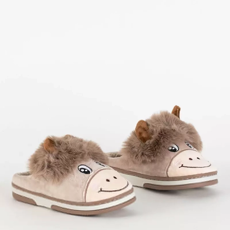 OUTLET Animmes beige bull slippers for children - Footwear