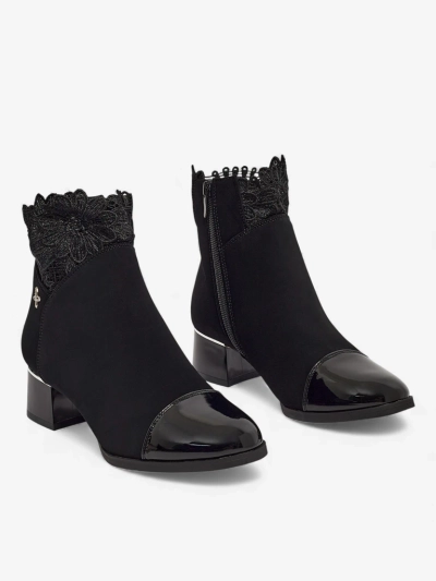 Women's Matte Heeled Ankle Boots with Lace Velmoria