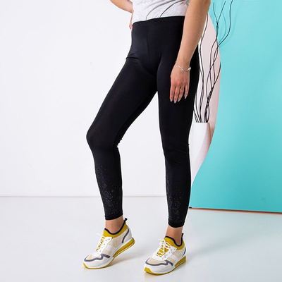 Black women's leggings with cubic zirconia PLUS SIZE - Clothing