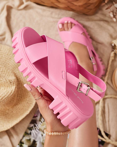 Neon pink women's sandals on a massive Otida sole - Footwear