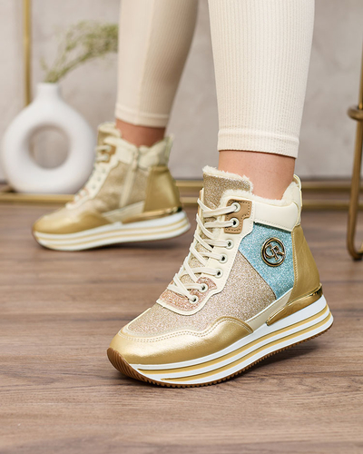 Royalfashion Women's sporty gold sneakers with glitter Kawellas