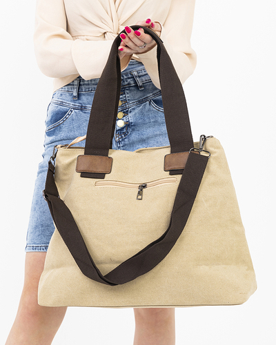 Cream cotton women's handbag with pockets - Accessories