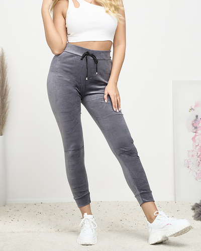 Gray women's velour jogger sweatpants - Clothing